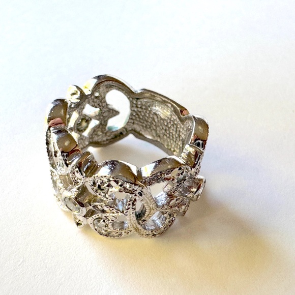 Filagree Ring sz 6, sparkle rhinestone silver - Picture 3 of 8